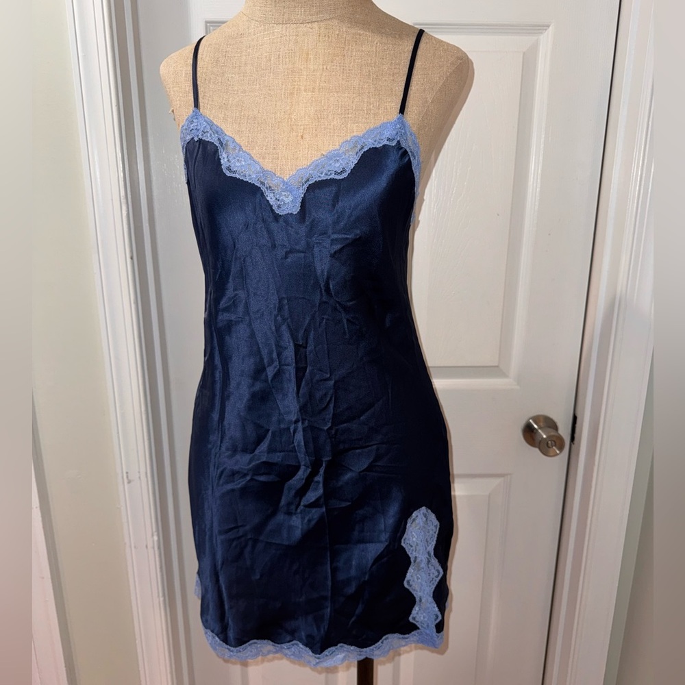 Victoria's Secret vintage Y2K 90s Blue Lace chemise lingerie Slip dress